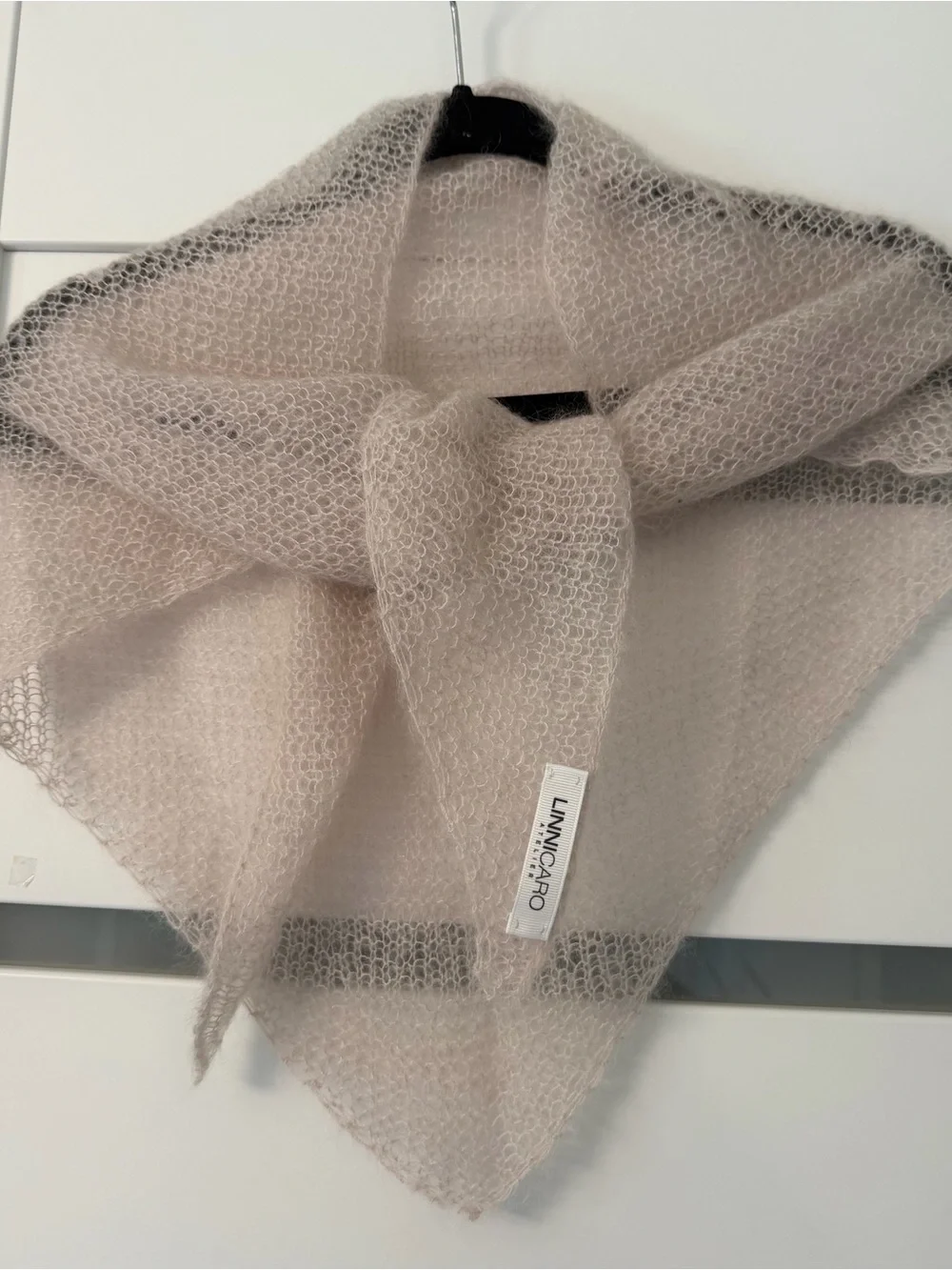LinniCaro Soft Knit Triangle Mohair Scarf - Pale Blush